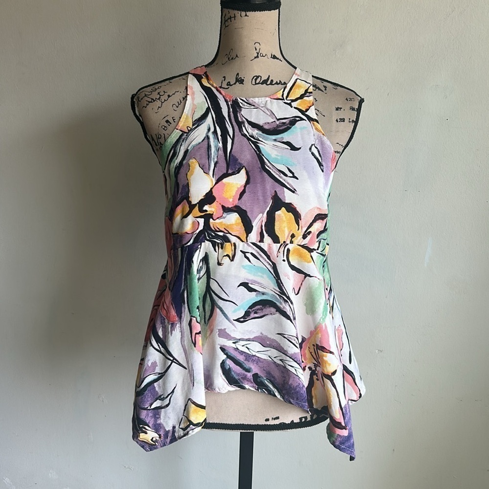 Anthropologie HD in Paris Lucille Peplum Asymmetrical Multicolored Top Size 2 - Picture 4 of 12